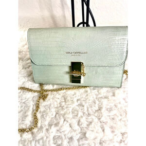 Viola Castellani lizard-embossed Italian leather crossbody bag in mint green